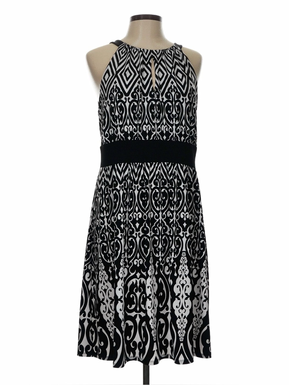 White House Black Market Sleeveless Black and White Printed Midi Dress Size L